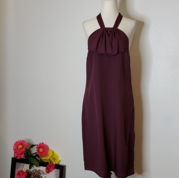 NEW Merona Eggplant Halter Dress Bare Shoulder Classic Bow Barbiecore Formal - Picture 9 of 10